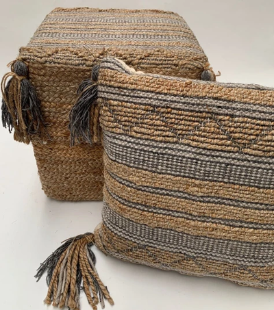 Kussen Naturel Jute Wol grijs by Rocaflor