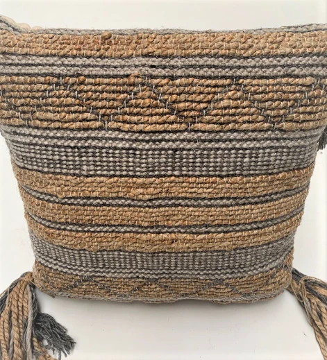 Kussen Naturel Jute Wol grijs by Rocaflor