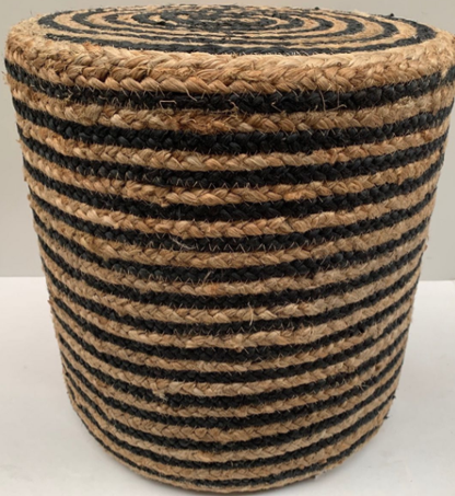 Poef gevlochten naturel-zwart Streep ø40 / hg 40 cm - depauwwonen