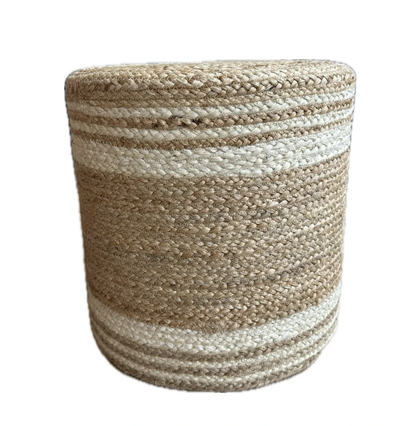 Poef jute naturel off-white gestreept ø40 / hg 40 cm by Rocaflor