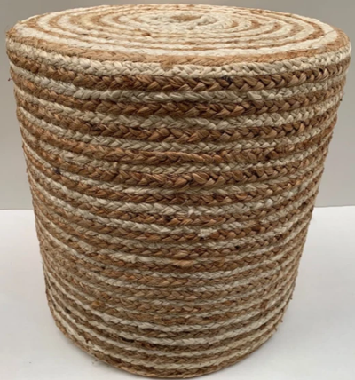 Poef gevlochten naturel-ecru Streep ø40 / hg 35 cm by Rocaflor