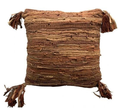 Kussen recycled leer dubbelzijdig Terra kwast by Rocaflor