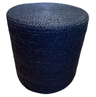 Poef gevlochten jute black ø40 / hg 35 cm by Rocaflor