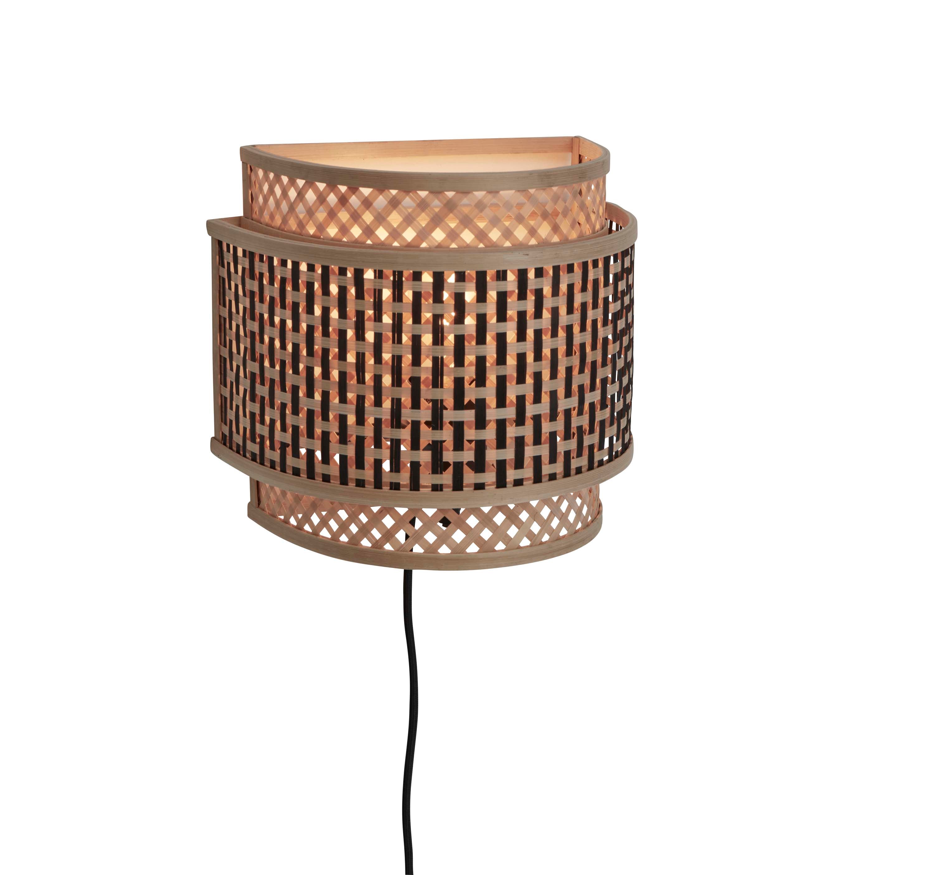 Wandlamp Bhutan - Bamboe/Zwart - 24x12x21cm - depauwwonen