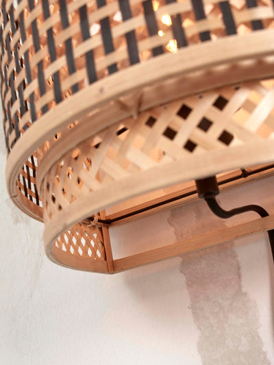 Wandlamp Bhutan - Bamboe/Zwart - 32x16x27cm by GOOD&MOJO