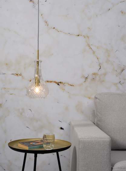 Hanglamp glas Brussel transparant/goud druppel - depauwwonen