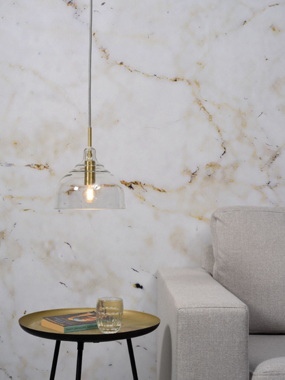 Hanglamp glas Brussel transparant/goud rond - depauwwonen