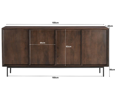 Bruin dressoir Ravenstein van Livingfurn met 180 cm breed, houten afwerking en modern design, zichtbaar in de afbeelding.