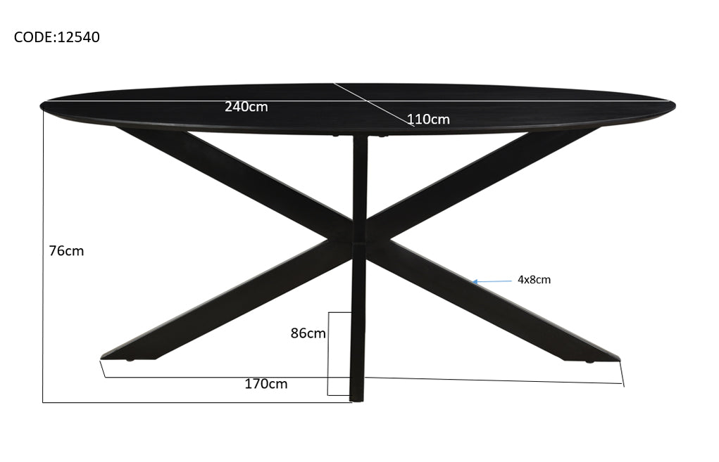 Eettafel Oslo Zwart Ovaal 240 cm - depauwwonen
