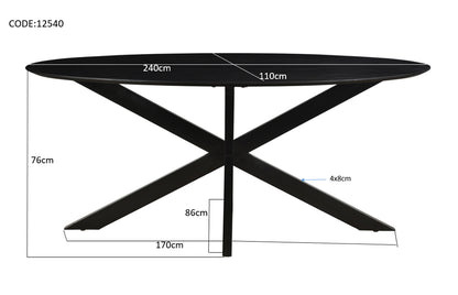 Eettafel Oslo Zwart Ovaal 240 cm - depauwwonen