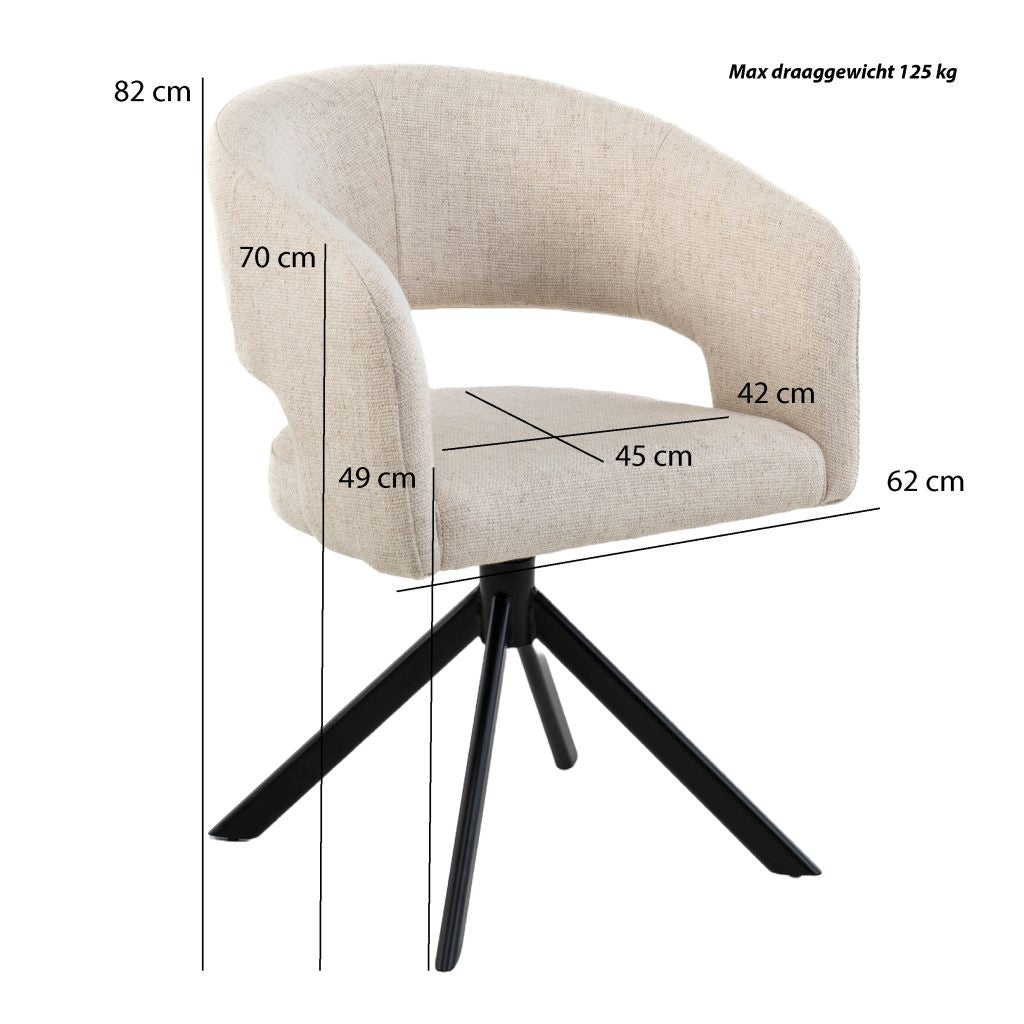 Eetkamerstoel Tokyo 360 Draai | Tyler Cream - depauwwonen