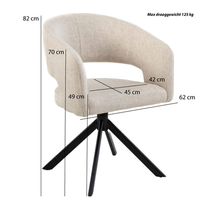 Eetkamerstoel Tokyo 360 Draai | Tyler Cream - depauwwonen