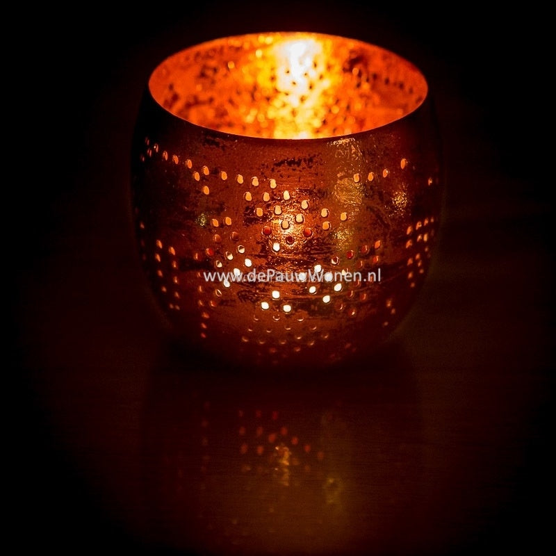 oosterse waxinehouder bol - filigrain stijl koper - depauwwonen