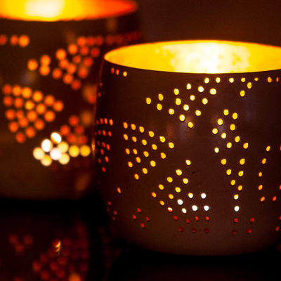 oosterse waxinehouder bol - filigrain stijl wit-goud by Orientaals