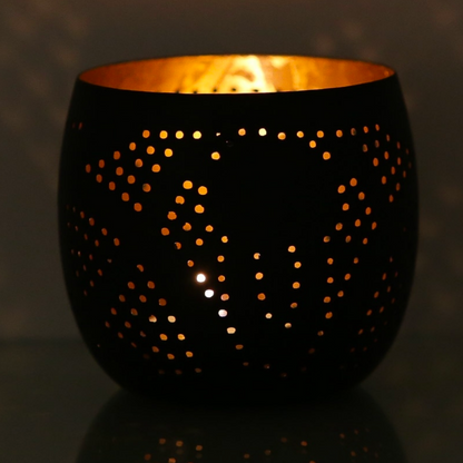 oosterse waxinehouder bol - filigrain stijl zwart-goud - depauwwonen