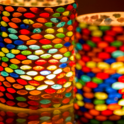 Waxinehouder mozaiek cilinder - Busra - multi colour by Orientaals