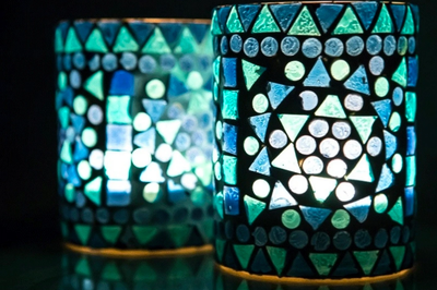 Waxinehouder mozaiek cilinder - Cantara - blauw by Orientaals