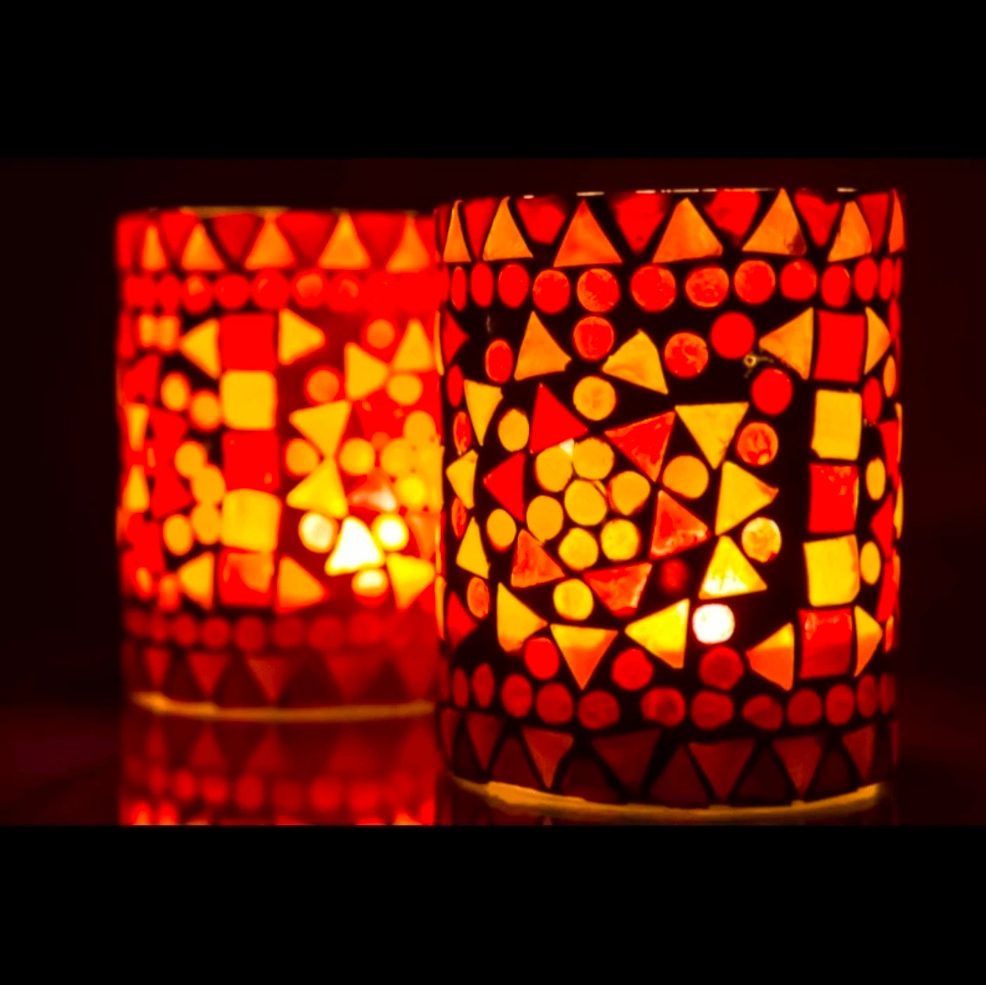 Waxinehouder mozaiek cilinder - Cantara - rood/oranje by Orientaals