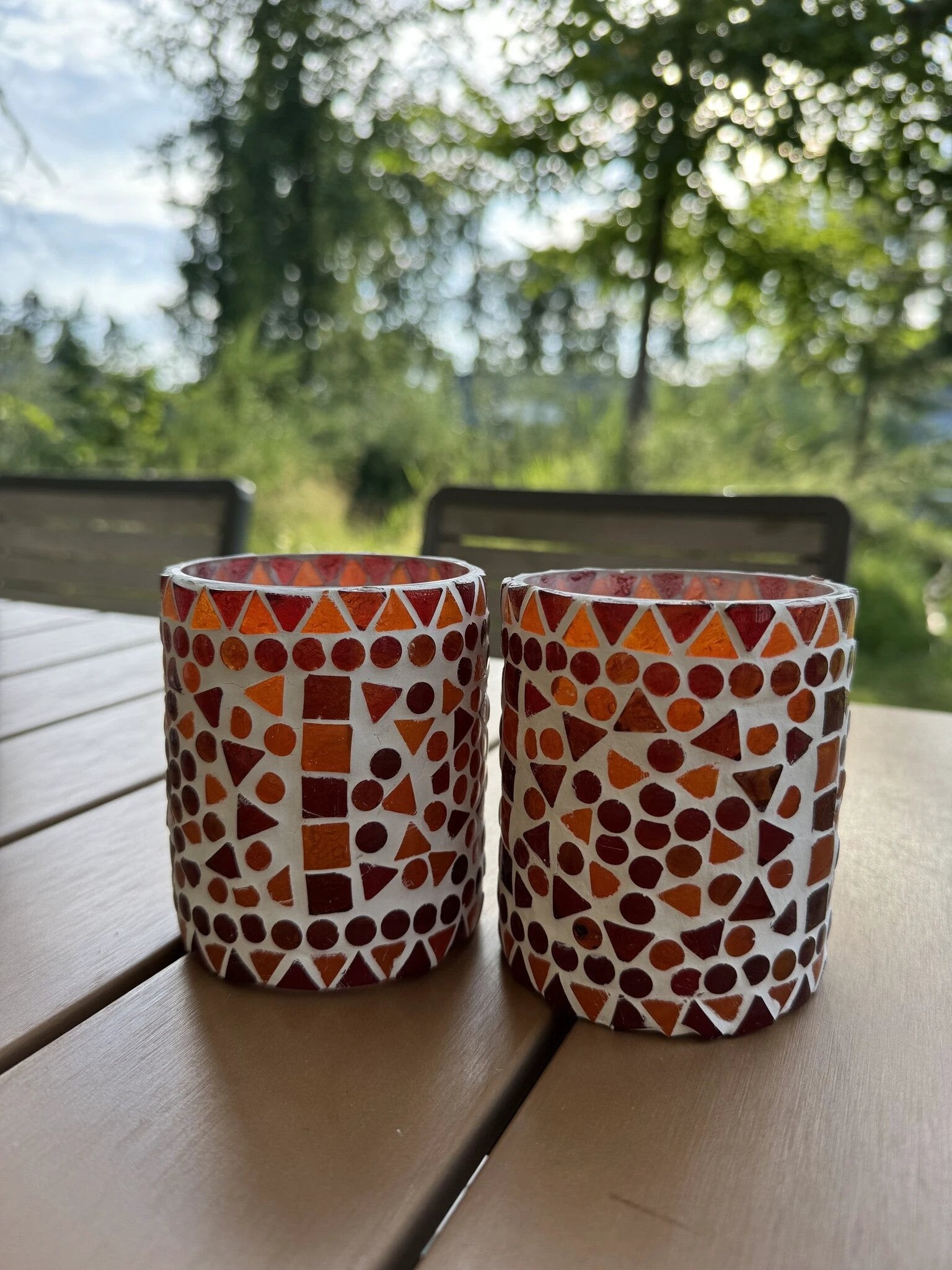 Waxinehouder mozaiek cilinder - Cantara - rood/oranje by Orientaals