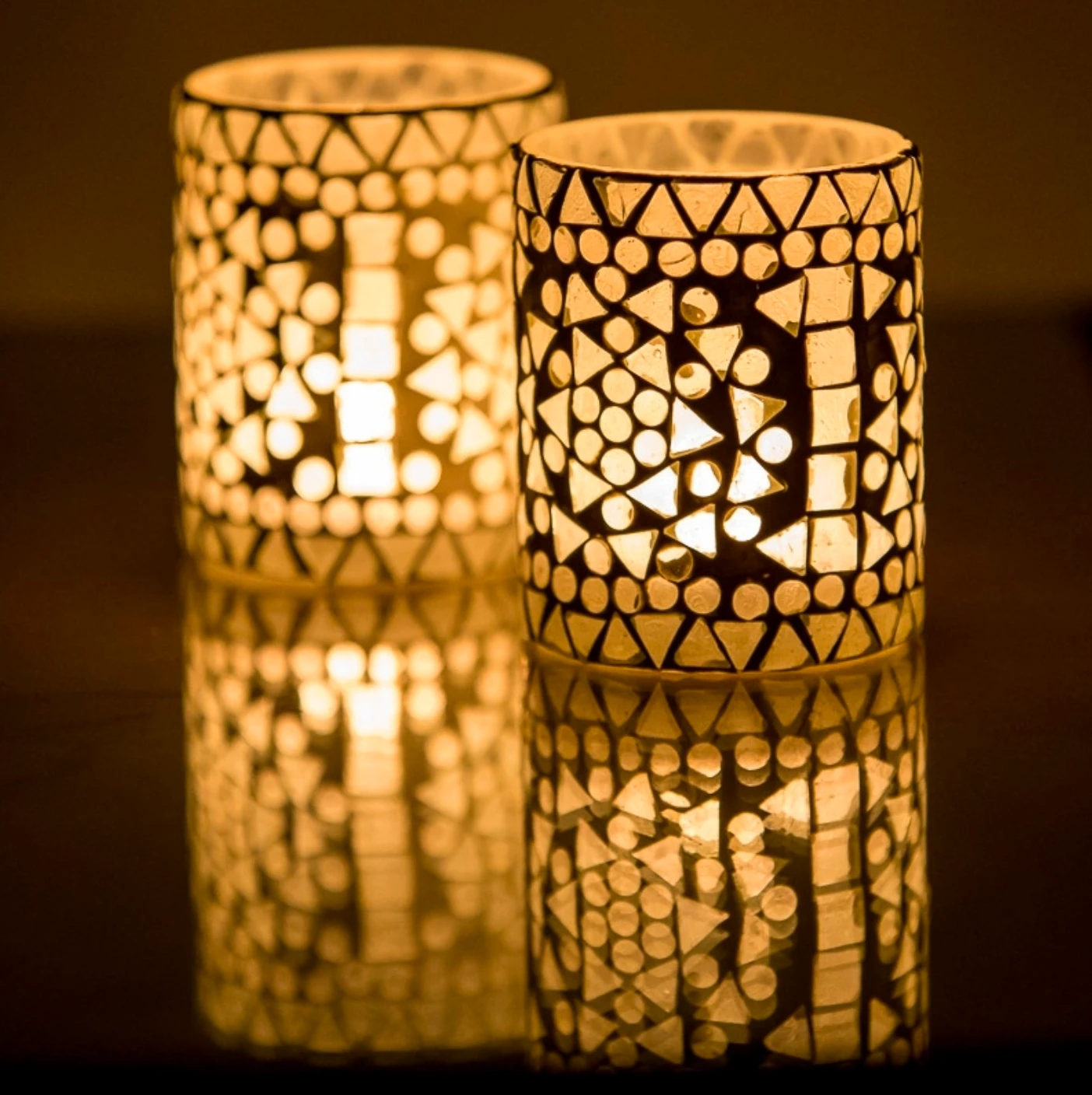 Waxinehouder mozaiek cilinder - Cantara - wit by Orientaals