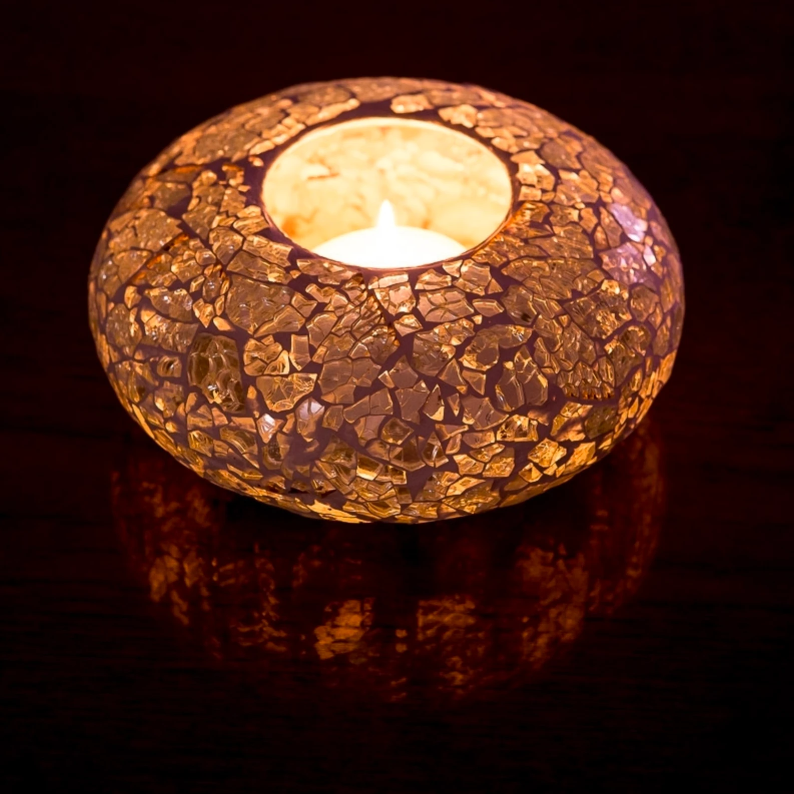 Waxinehouder mozaiek ufo - crackled glass - wit by Orientaals