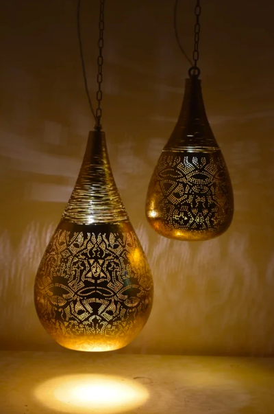 Hanglamp Ameera goud druppel met draad in 2 maten by Orientaals