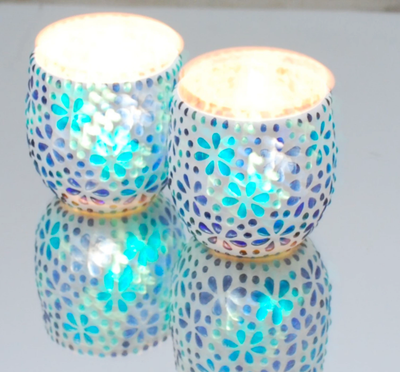 Waxinehouder mozaïek bol - Hudat blauw in 2 maten by Orientaals