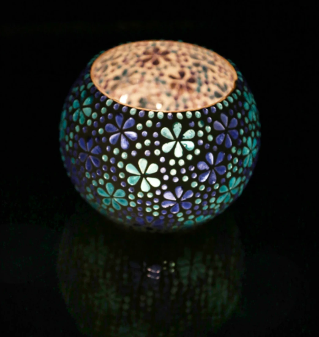 Waxinehouder mozaïek bol - Hudat blauw in 2 maten by Orientaals