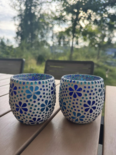 Waxinehouder mozaïek bol - Hudat blauw in 2 maten by Orientaals