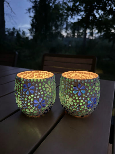 Waxinehouder mozaïek bol - Hudat blauw in 2 maten by Orientaals