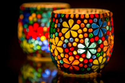 Waxinehouder mozaïek bol Hudat multi-colour in 2 maten by Orientaals