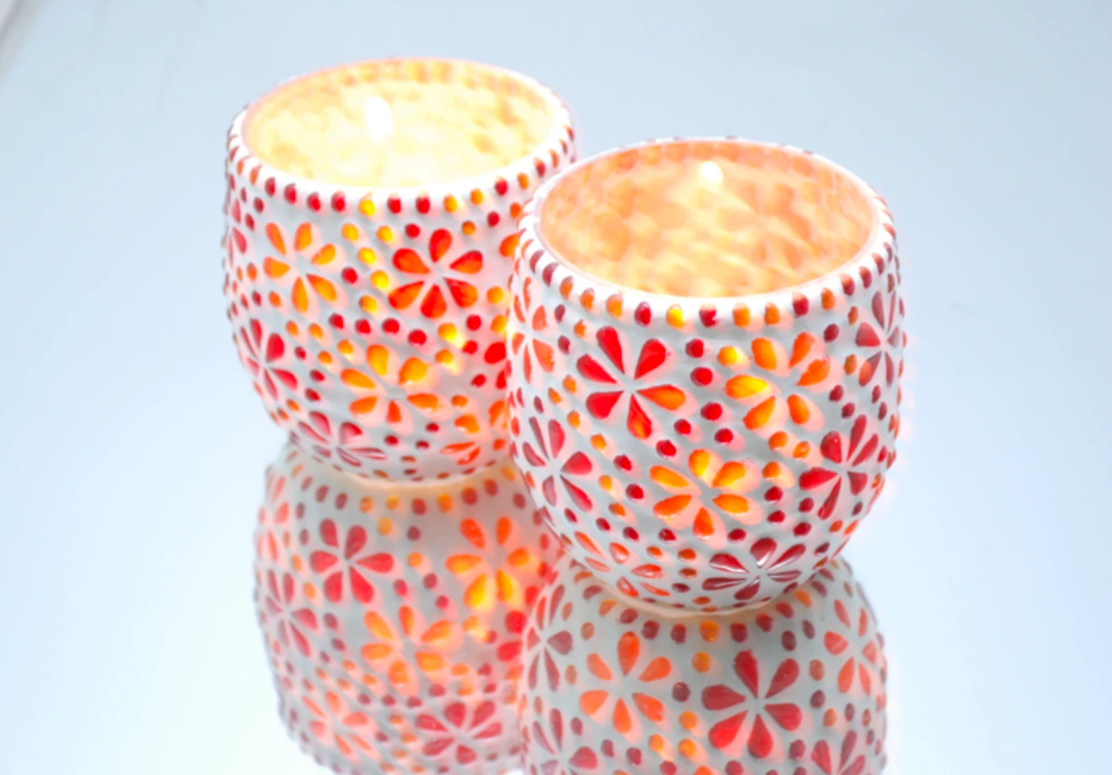 Waxinehouder mozaïek bol Hudat rood-oranje in 2 maten by Orientaals