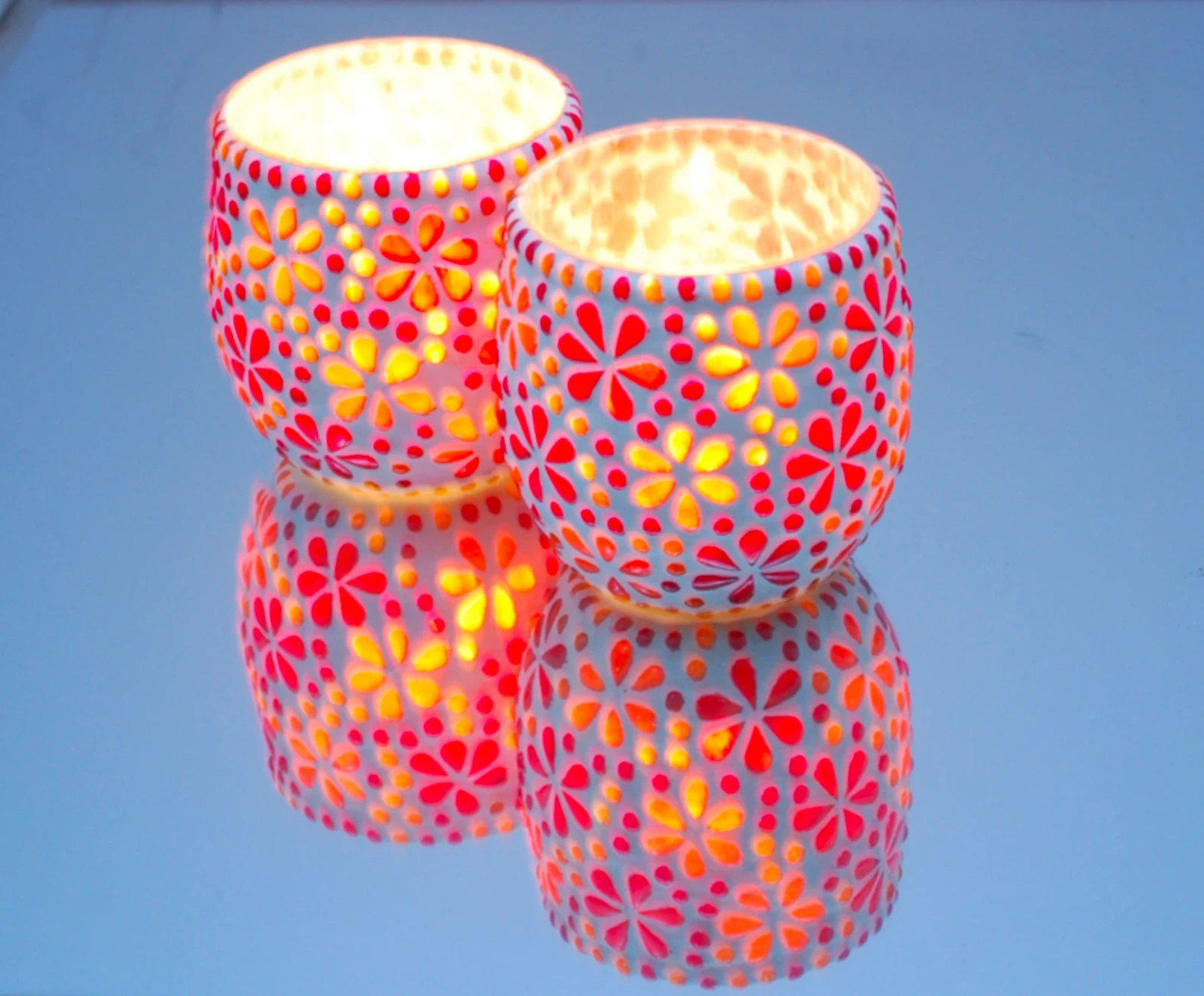 Waxinehouder mozaïek bol Hudat rood-oranje in 2 maten by Orientaals