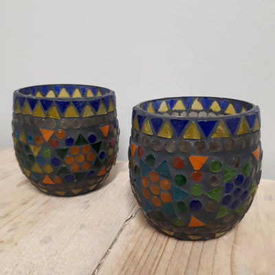 Waxinehouder mozaiek bol - Cantara - multi-colour grijs by Orientaals