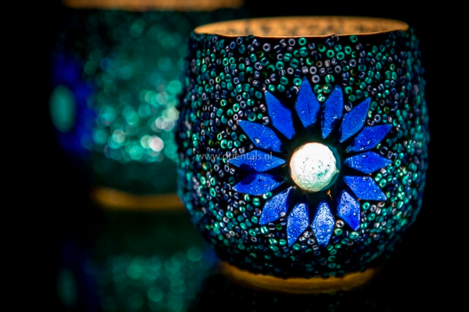 Waxinehouder mozaïek bol Rima blauw in 2 maten - depauwwonen