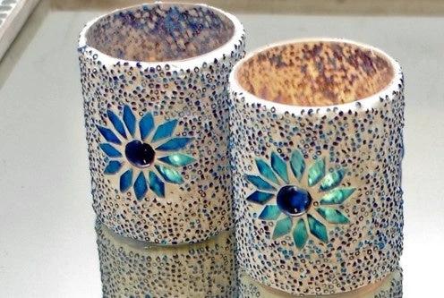 Waxinehouder mozaiek cilinder - Rima - blauw by Orientaals