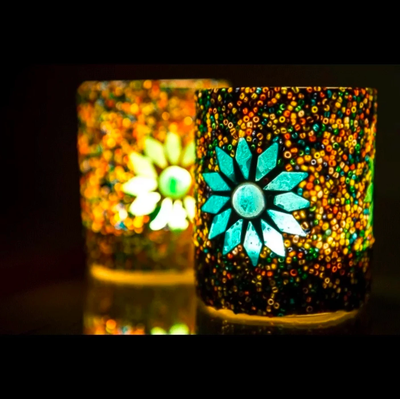 Waxinehouder mozaiek cilinder - Rima - multi colour by Orientaals