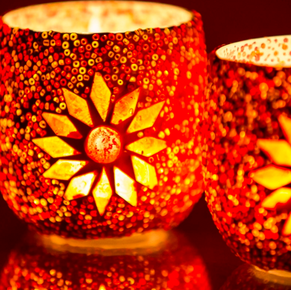 Waxinehouder mozaïek bol Rima rood-oranje in 2 maten - depauwwonen