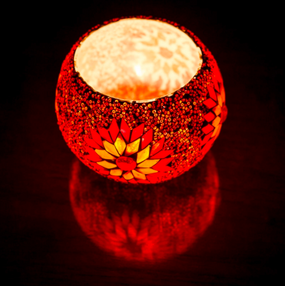 Waxinehouder mozaïek bol Rima rood-oranje in 2 maten - depauwwonen