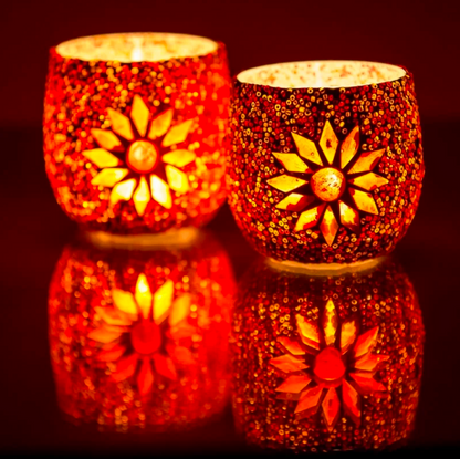 Waxinehouder mozaïek bol Rima rood-oranje in 2 maten - depauwwonen