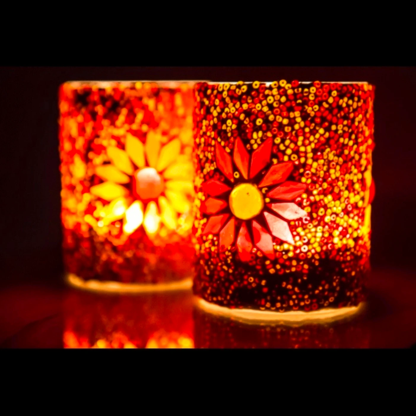 Waxinehouder mozaiek cilinder - Rima - rood/oranje by Orientaals