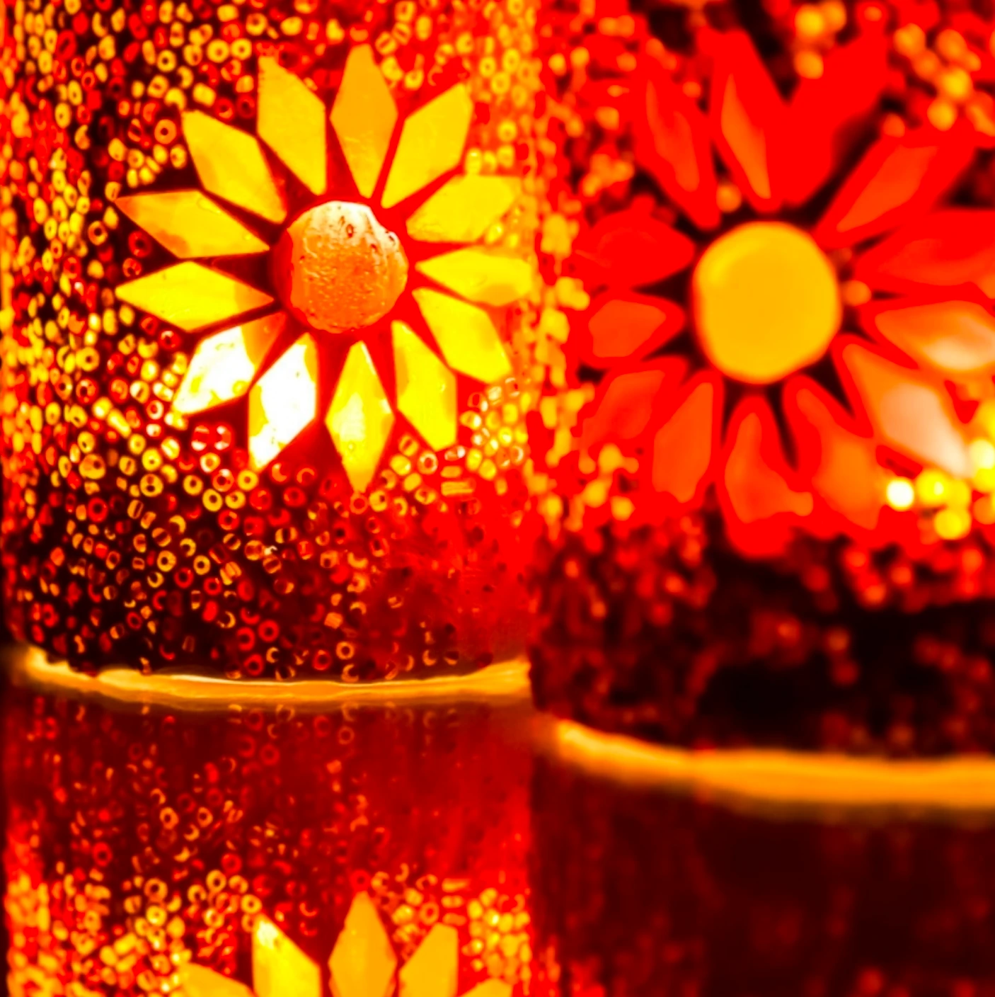 Waxinehouder mozaiek cilinder - Rima - rood/oranje by Orientaals