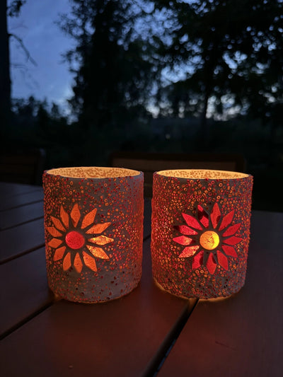 Waxinehouder mozaiek cilinder - Rima - rood/oranje by Orientaals