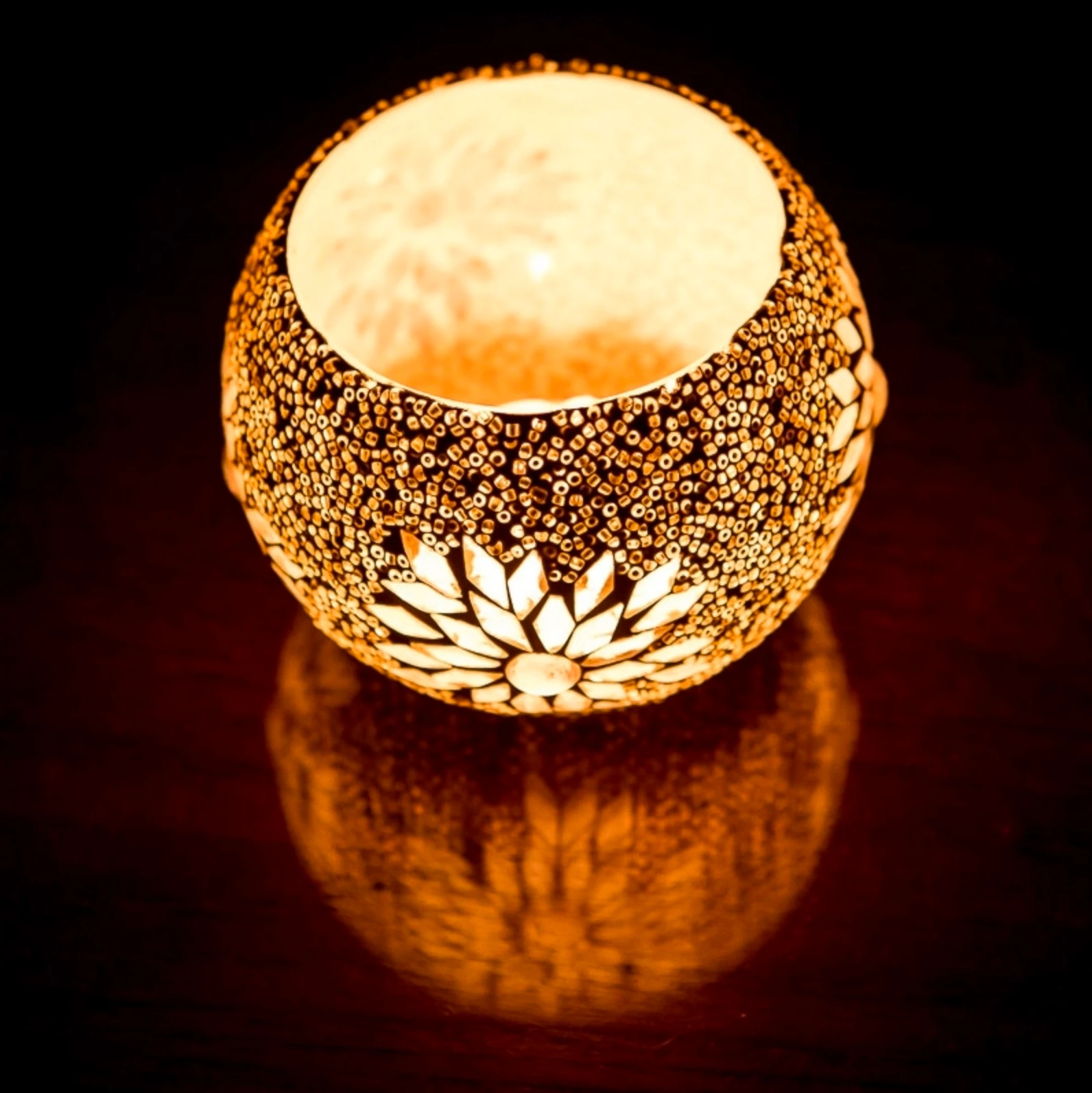 Waxinehouder mozaïek bol Rima transparant in 2 maten by Orientaals