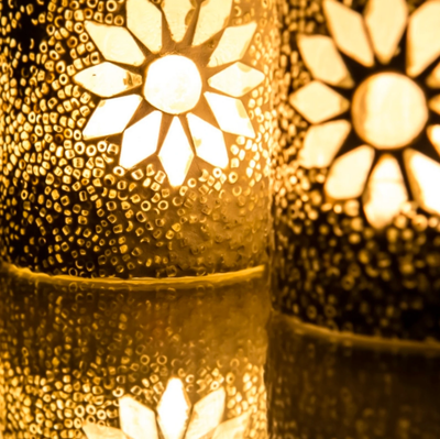 Waxinehouder mozaiek cilinder - Rima - wit by Orientaals