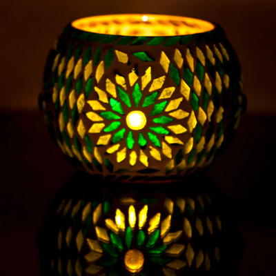 Waxinehouder mozaïek bol Roya groen in 2 maten by Orientaals