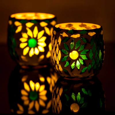 Waxinehouder mozaïek bol Roya groen in 2 maten by Orientaals