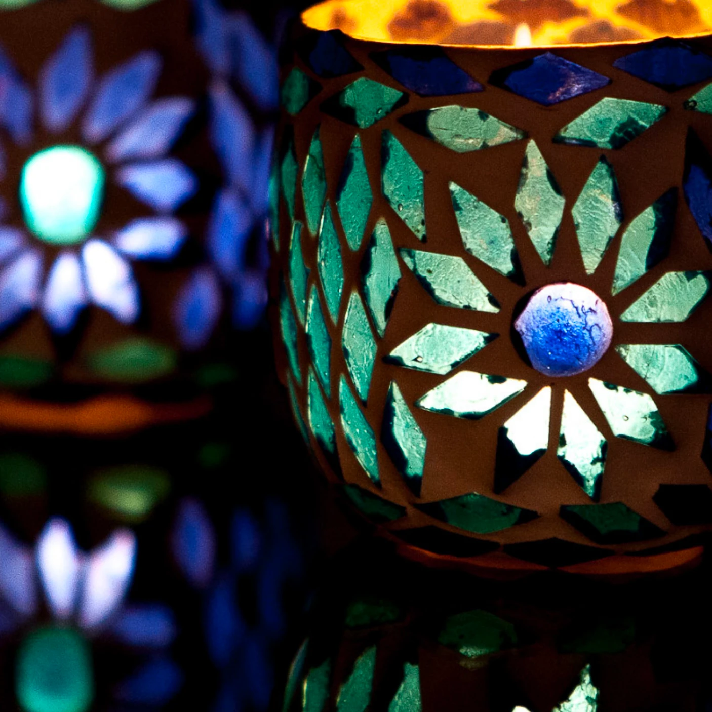 Waxinehouder mozaïek bol Roya blauw in 2 maten by Orientaals