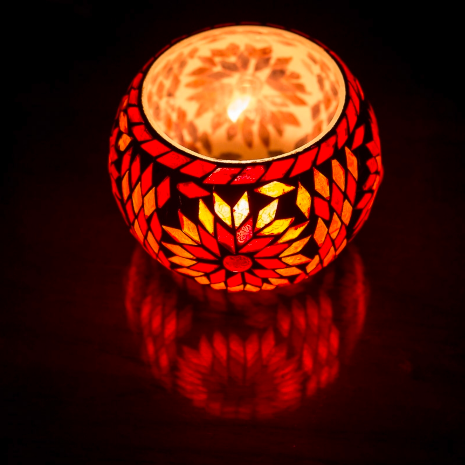 Waxinehouder mozaïek bol Roya rood-oranje in 2 maten - depauwwonen