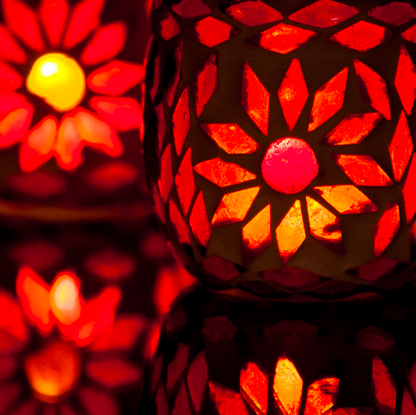 Waxinehouder mozaïek bol Roya rood-oranje in 2 maten - depauwwonen